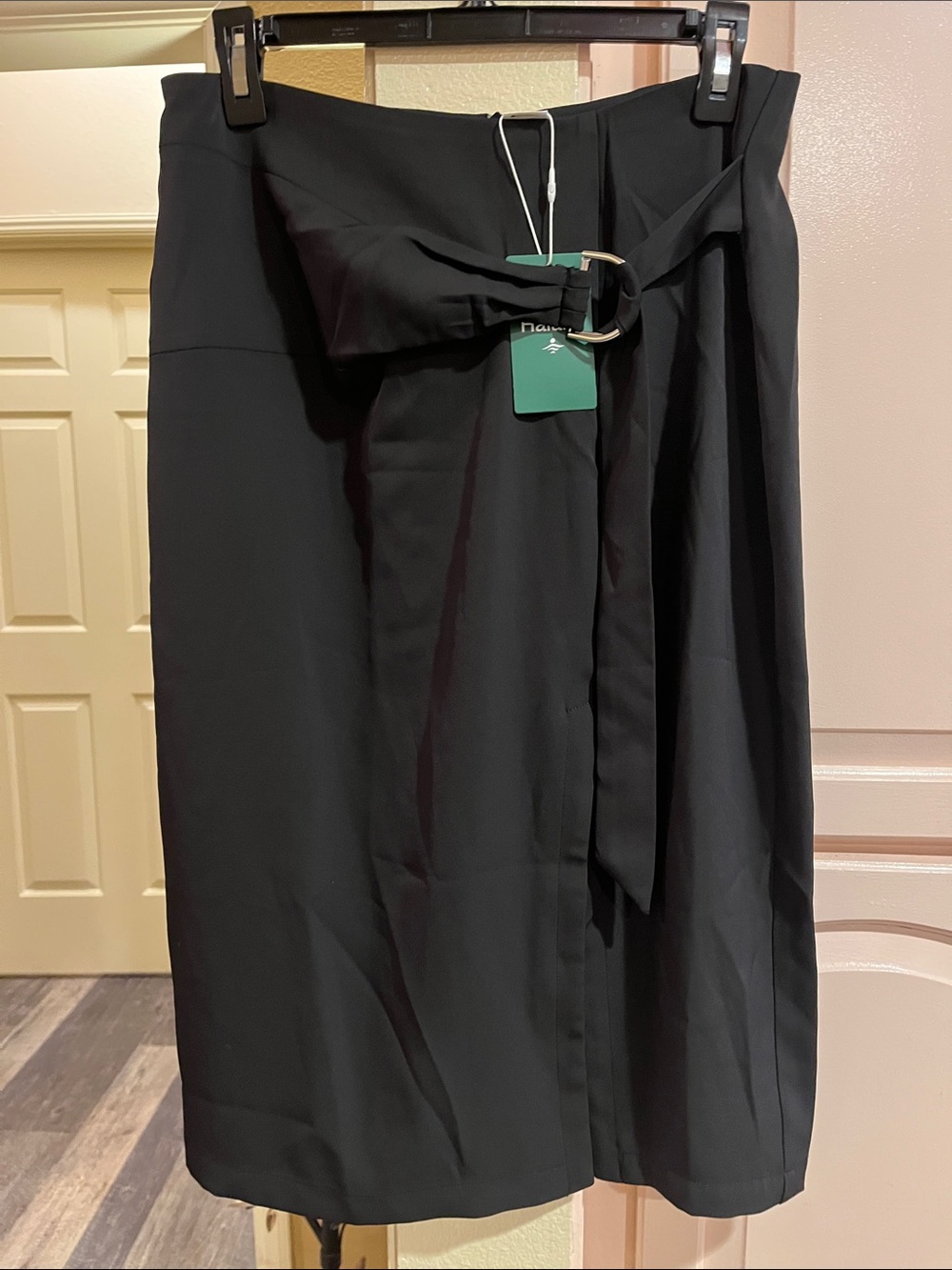 HALARA Black Midi Wrap Skirt with Buckle Tie NWT, NIB